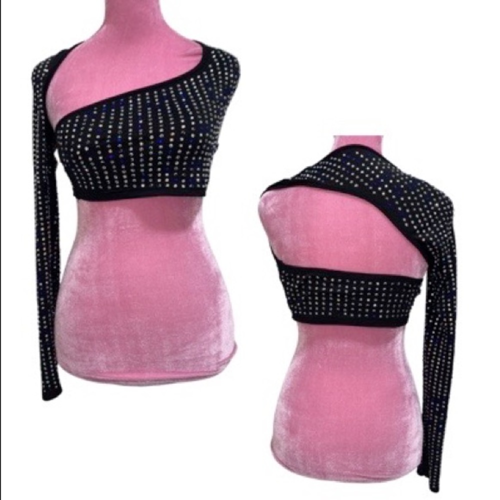 Black Rhinestone Crop Top Large
